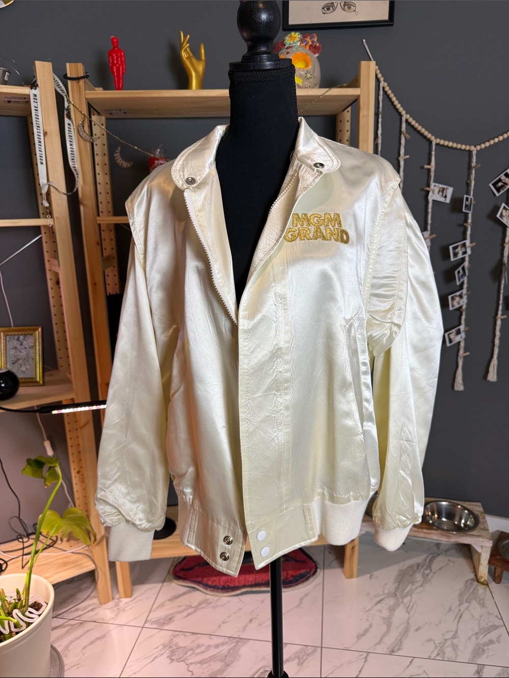Ivory Satin Bomber Jacket MGM vintage
